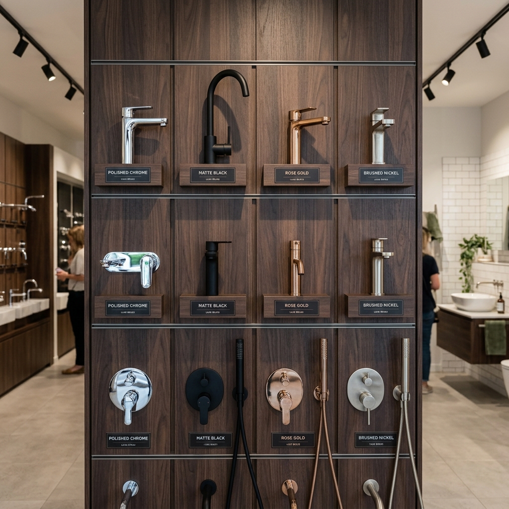 Brassware wall display at RK Hardware showroom